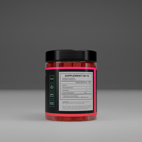 Strawberry- Sugar Free Creatine Monohydrate Gummies - Power Cubes - 120 count